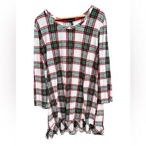 Derek Heart Notch Plaid Pajama Nightgown Sleep Shirt Red Green White XL